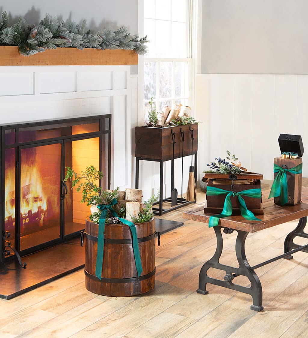 Recycled Wood And Iron Fireplace Match Holder