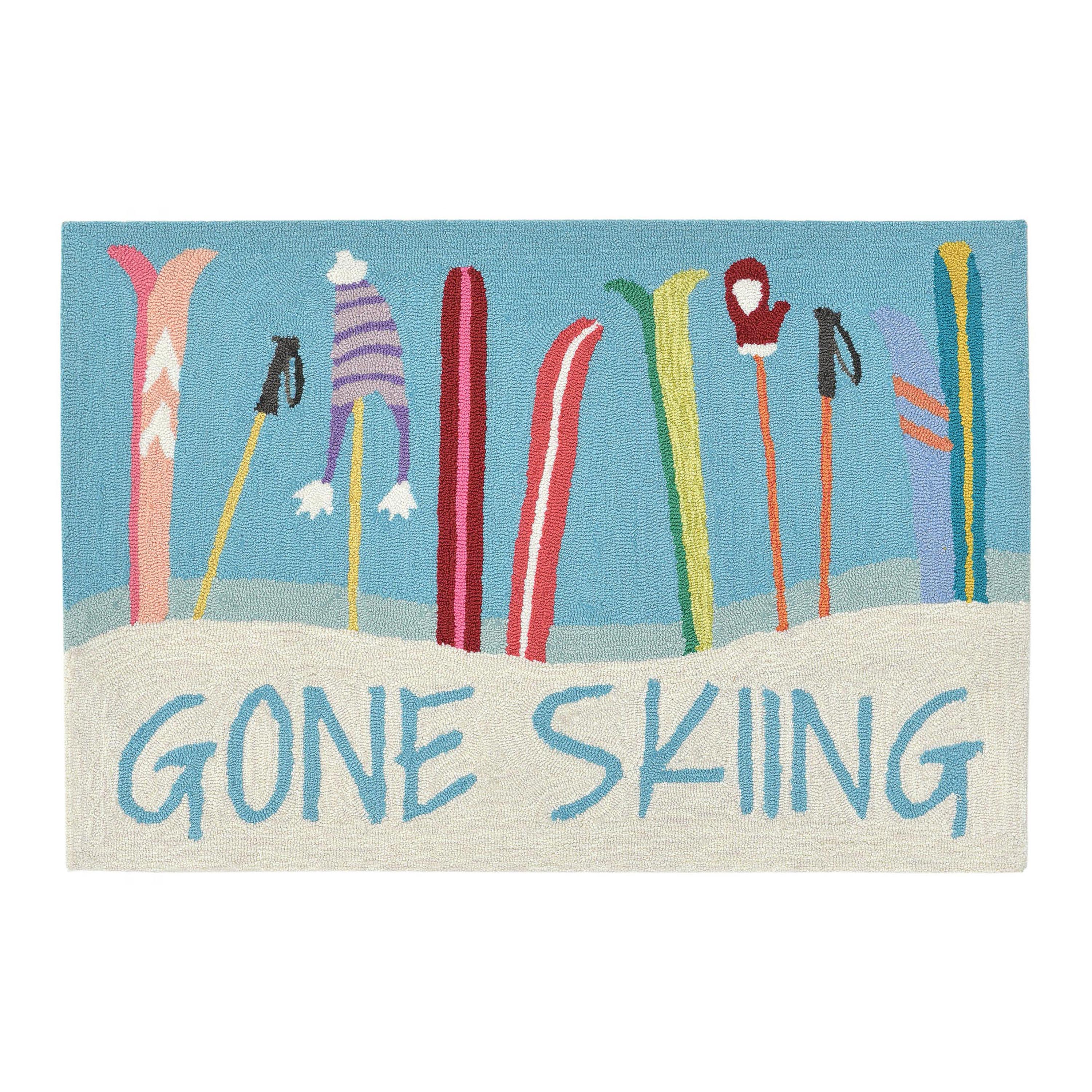 Indoor/Outdoor Hand-Hooked Gone Skiing Accent Rug