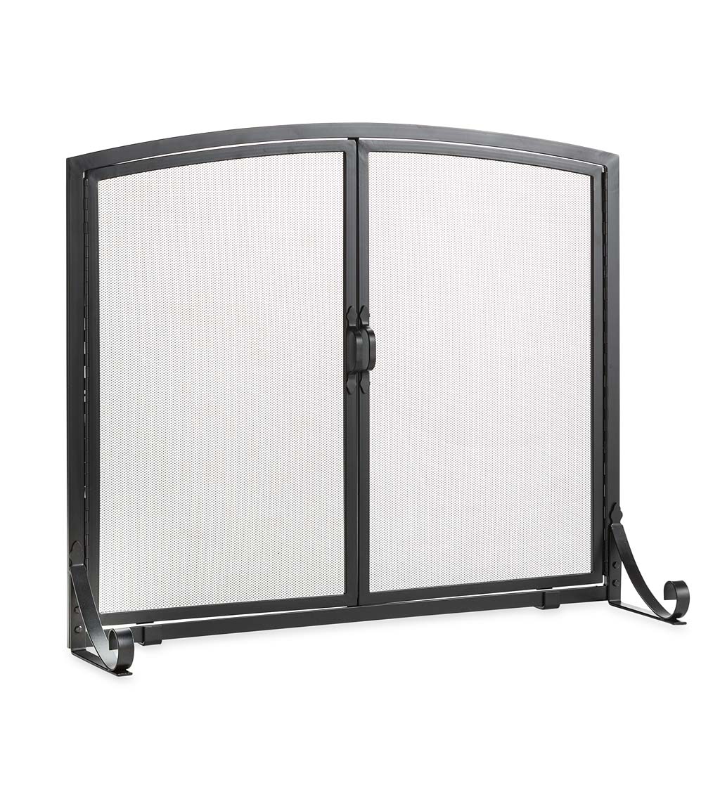 Arched Top Flat Guard Fireplace Screen with Doors