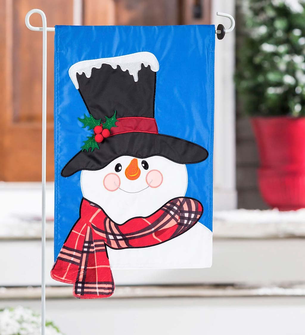 Baby It's Cold Outside Snowman with Top Hat and Scarf Applique Garden Flag