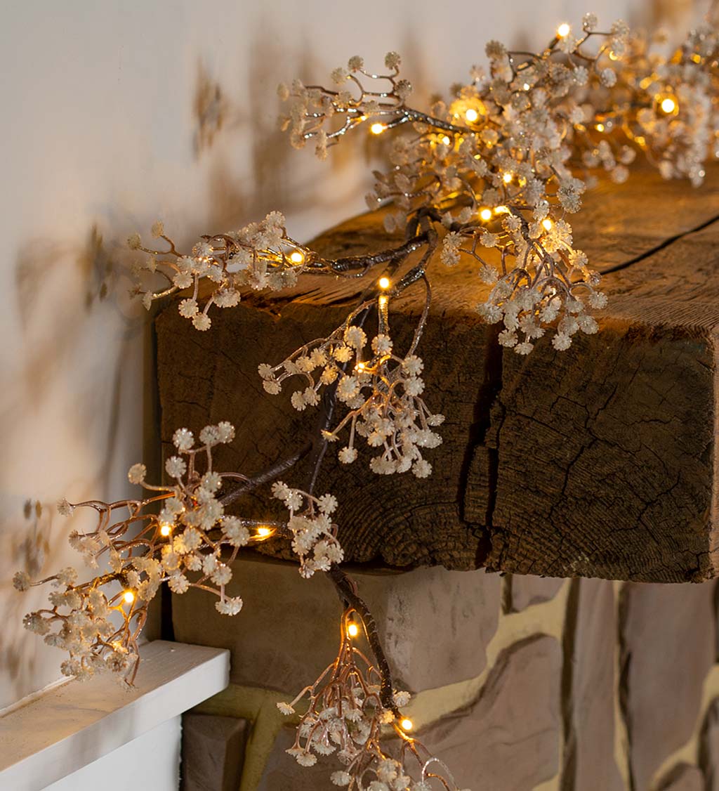 Indoor/Outdoor Lighted Baby's Breath Garland with Timer