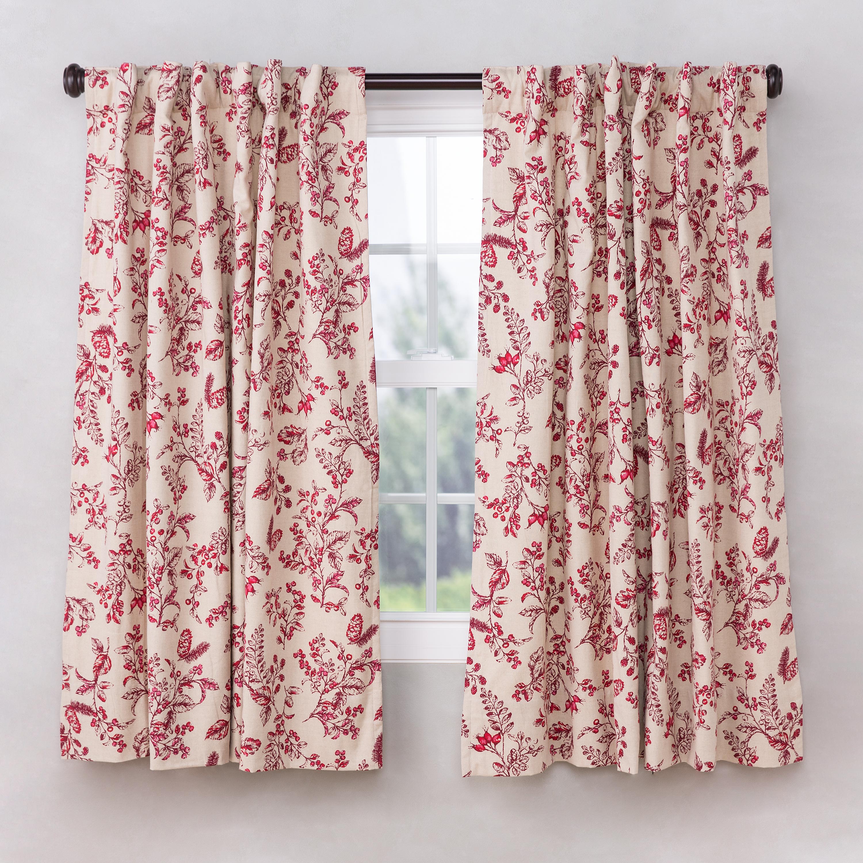 Botanical Toile Insulated Double-Lined Cotton Curtain Panel with Rod Pocket