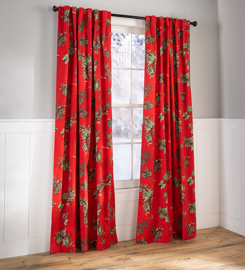 Holiday Peaceful Pine Curtains, 84"L Pair Double Width
