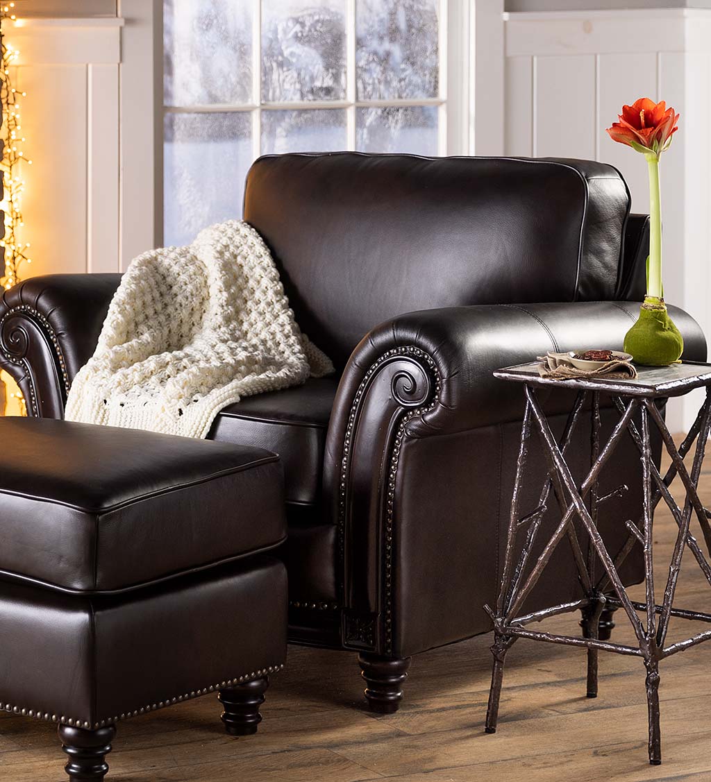 Beaumont Leather Club Chair and Ottoman with Nailhead Trim