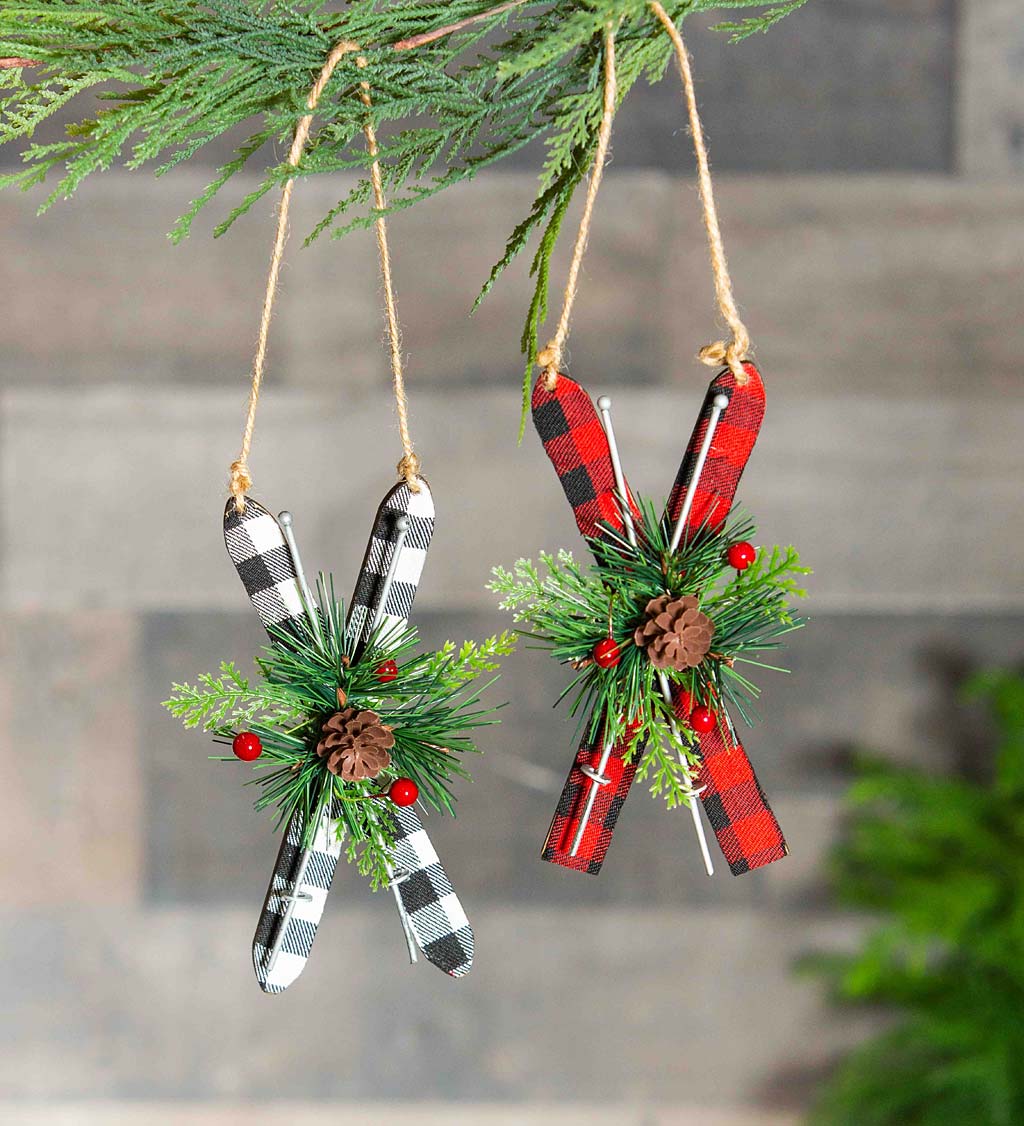Alpine Ski Christmas Tree Ornaments, Set of 2
