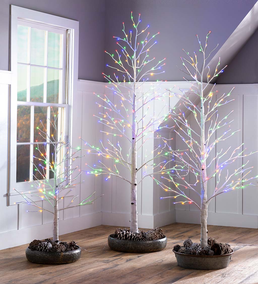 Large 7'H Indoor/Outdoor Birch Tree with 280 Warm White and Multicolor Lights