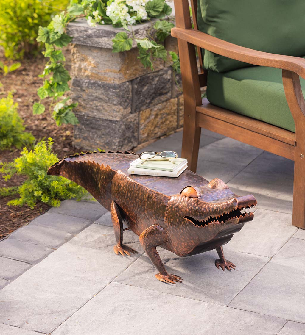 Handmade Painted Metal Alligator Side Table