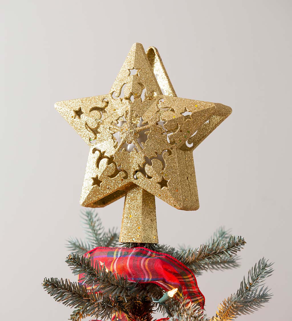 Gold Star Christmas Tree Topper with LED Projected Stars
