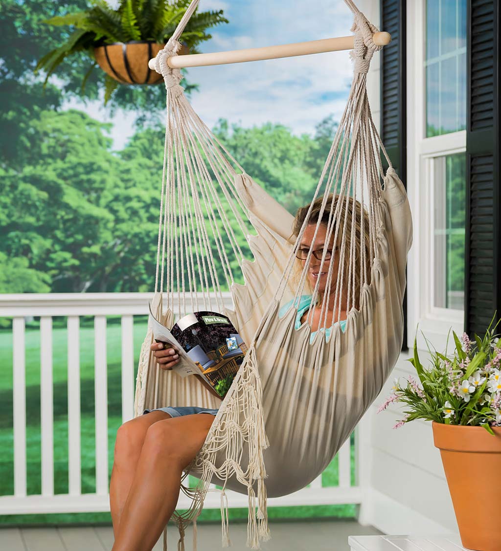 Natural Poly/Cotton Hammock Chair with Fringe