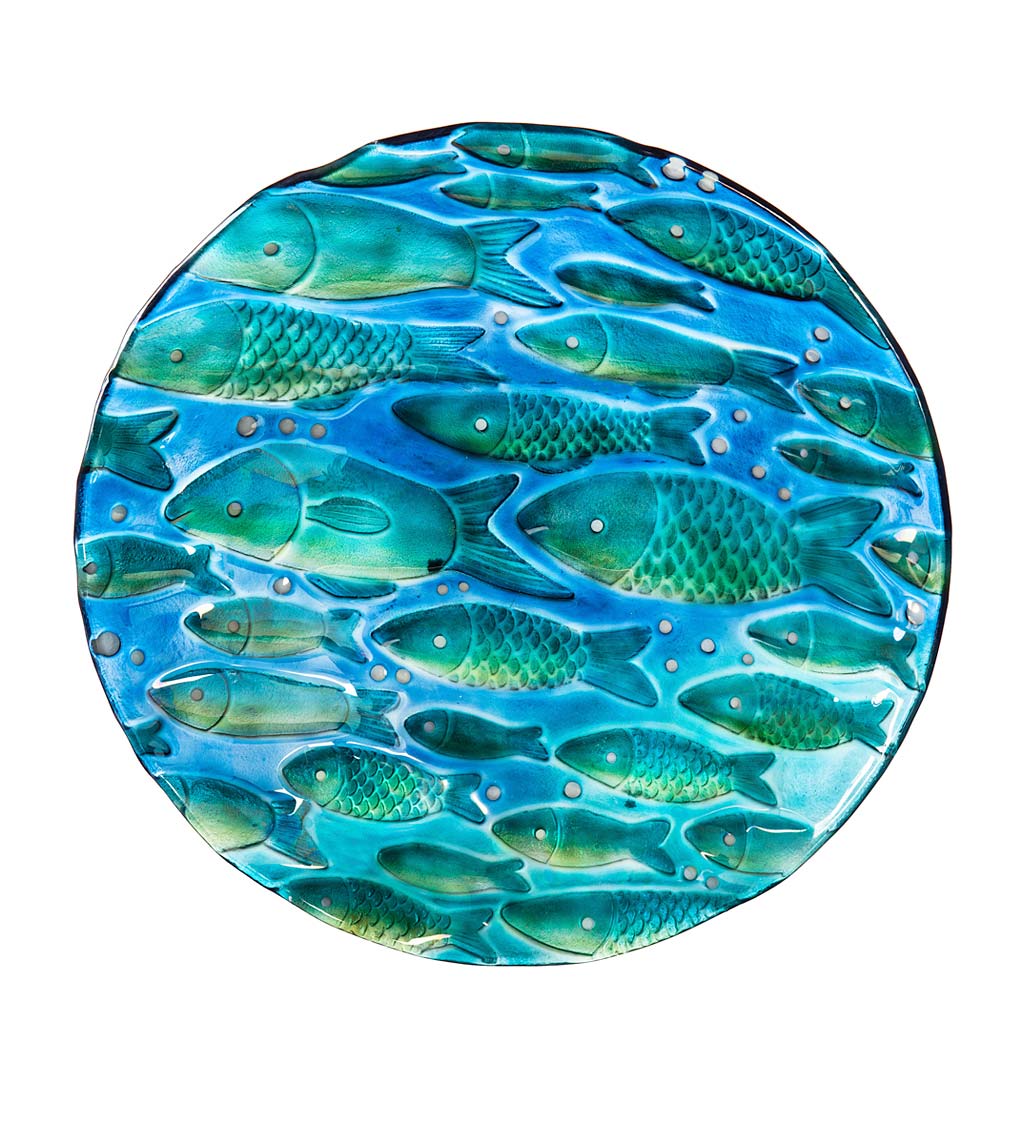 Shimmering School of Fish Glass Birdbath Basin