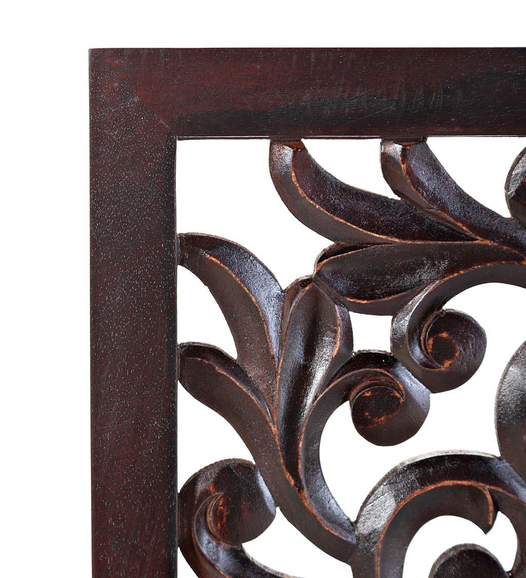 Decorative Wooden Floral Fireplace Screen - Brown