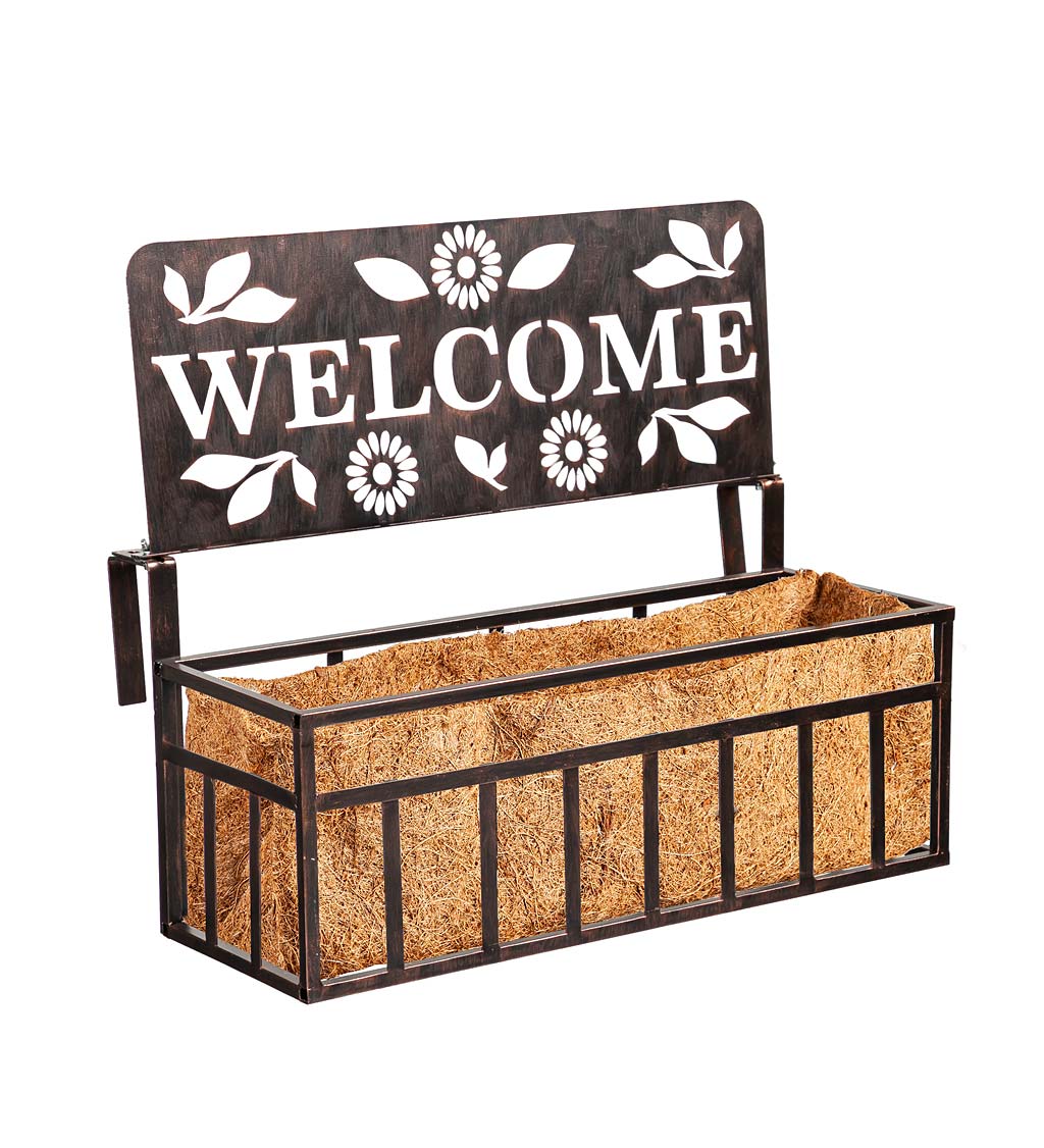 Welcome Oil Rubbed Bronze Railing Planter with Topper