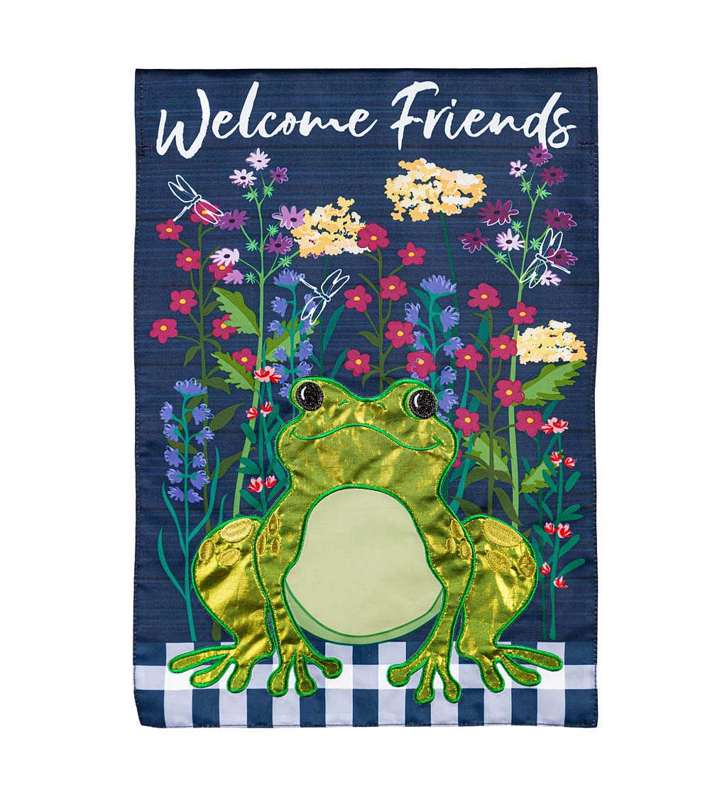 Wildflower Frog Applique Garden Flag