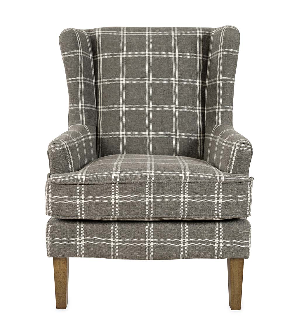 Plaid Upholstered Wingback Accent Chair