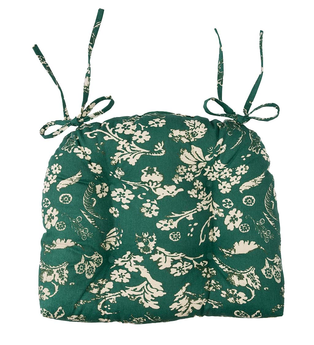 Reversible Floral Damask Tufted Cotton Chair Pad with Ties