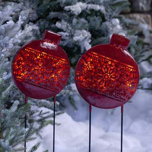 Oversized Lighted Christmas Ornament Garden Stakes, Set of 2