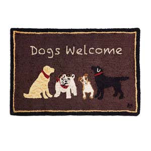 Dogs Welcome Hand-Hooked Wool Accent Rug, 24" x 36" - Brown