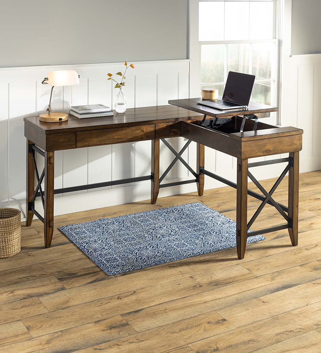 L-Shaped Lift Desk with Two Height Settings and Drawer