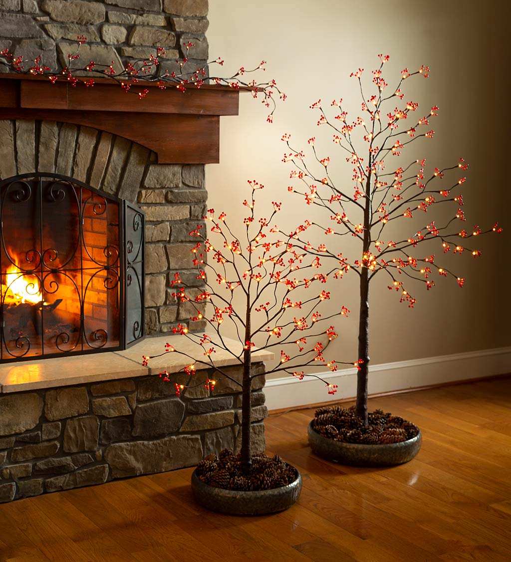 4'H Indoor/Outdoor Electric Lighted Pine Cone and Red Berry Tree; 72 lights