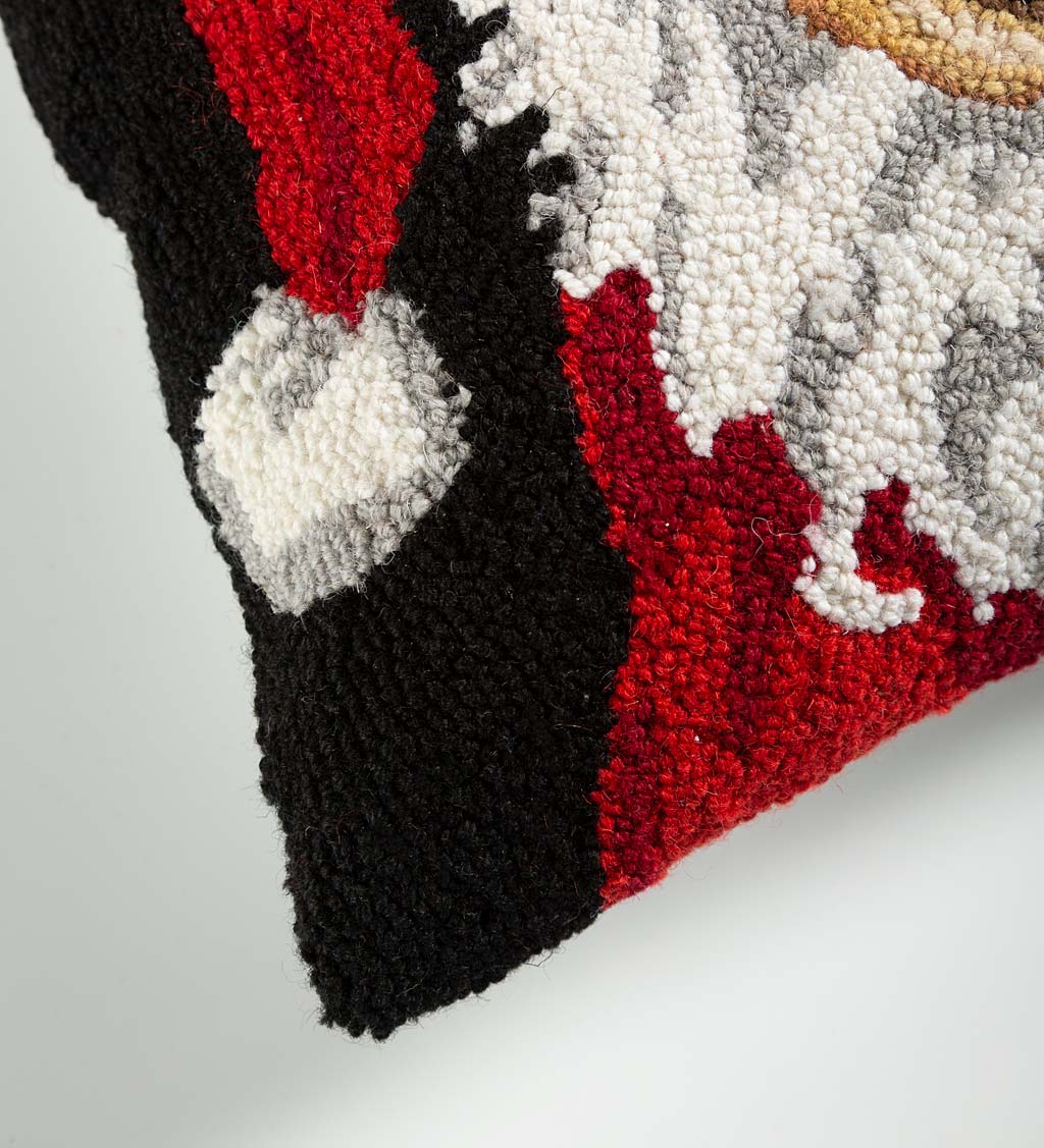 Holiday Golden Retriever Santa Hand-Hooked Wool Throw Pillow
