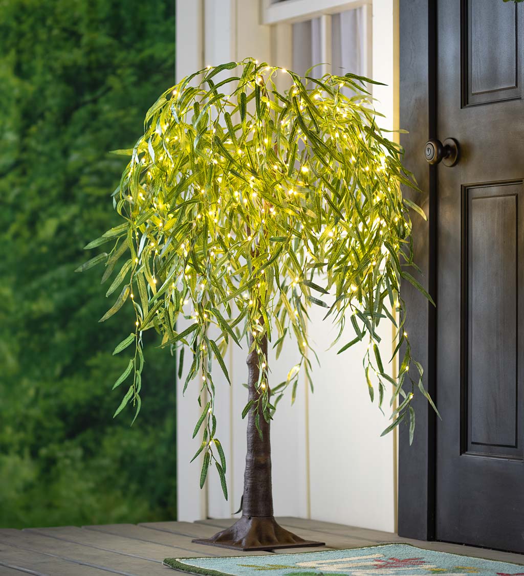 Indoor/Outdoor Electric Lighted Green Willow Tree, 4'H