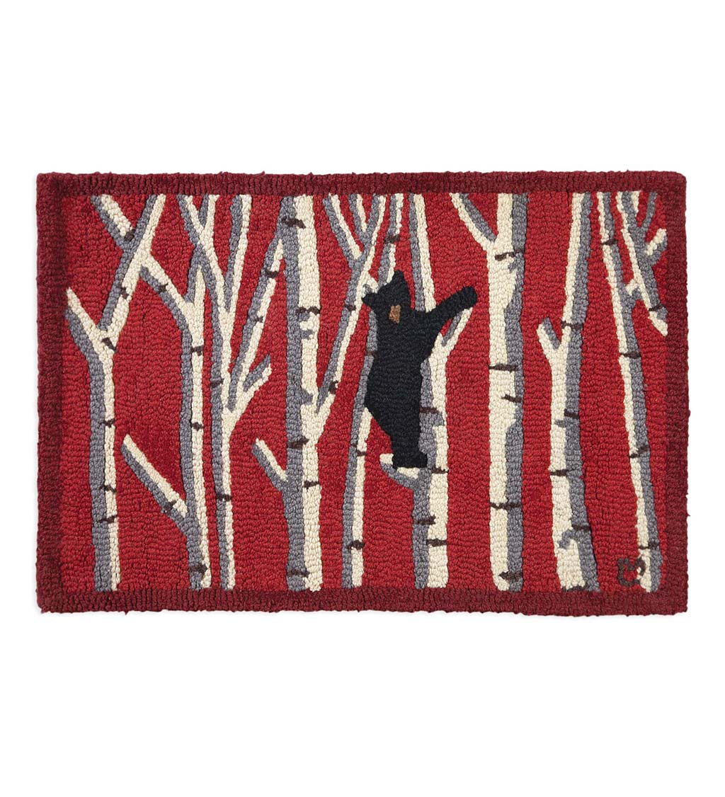 Black Bear In The Birches Hooked Wool Rug