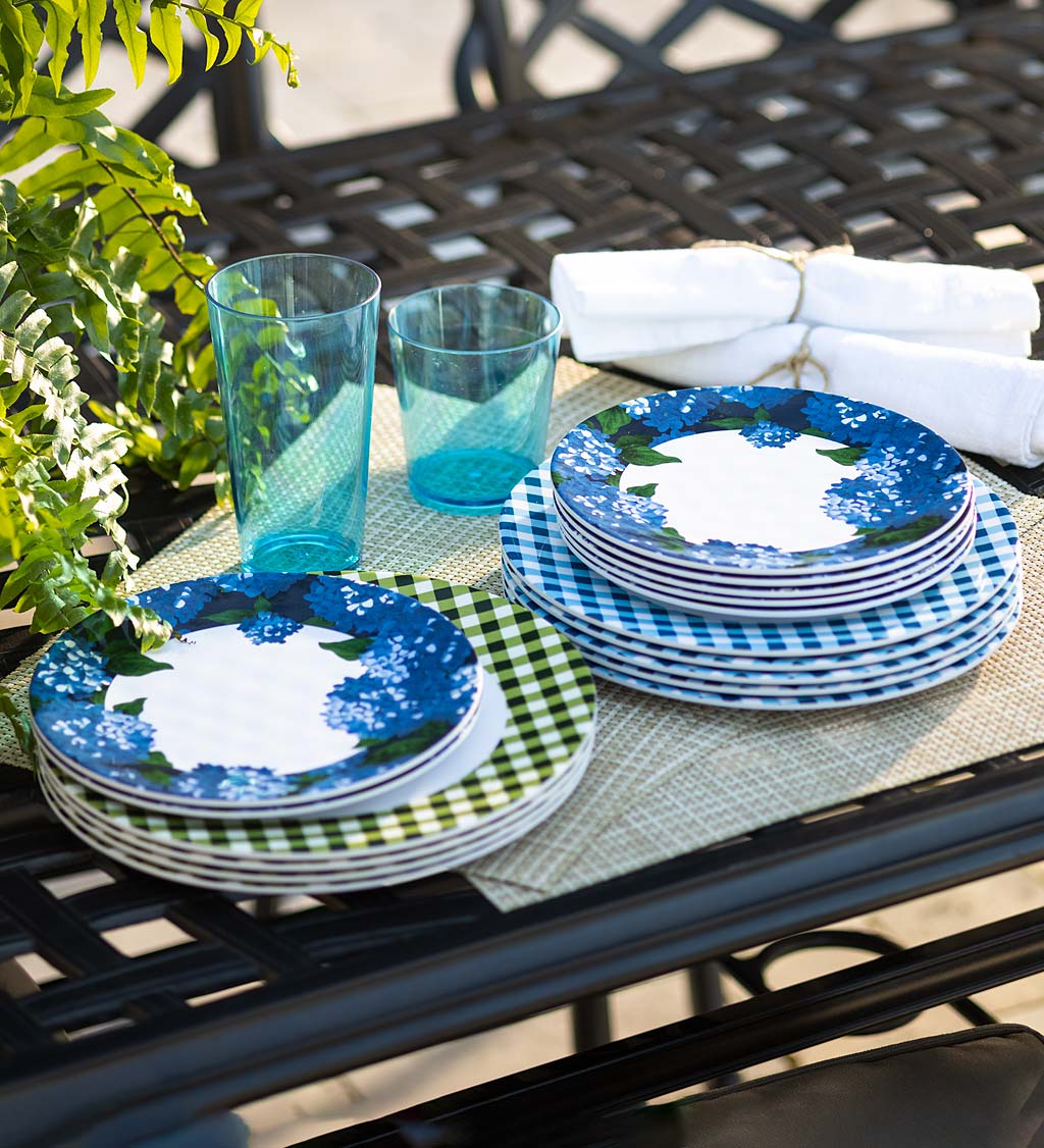 Blue Gingham Melamine Dinner Plates, Set of 6