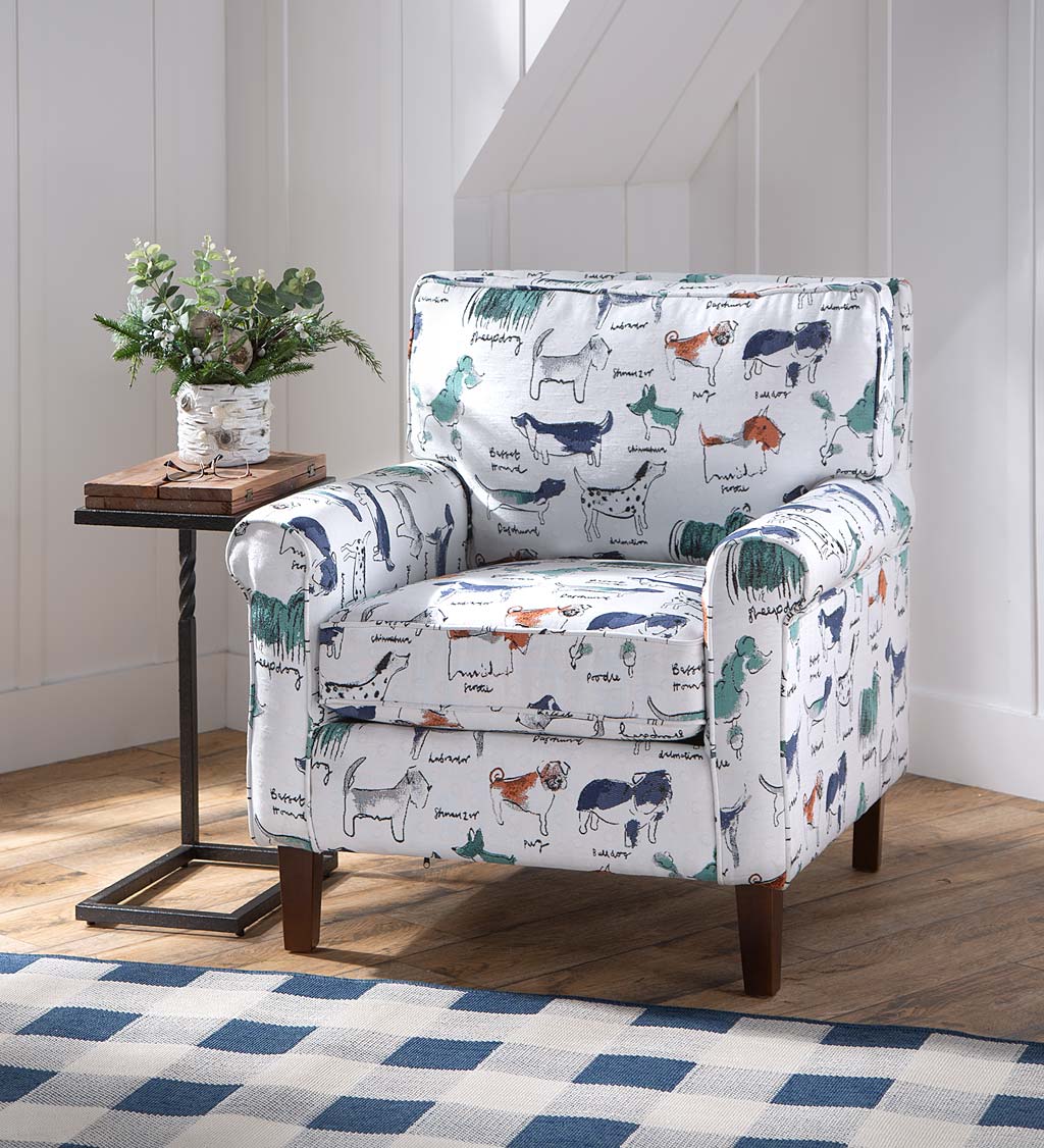 Going To The Dogs Upholstered Dog Print Arm Chair