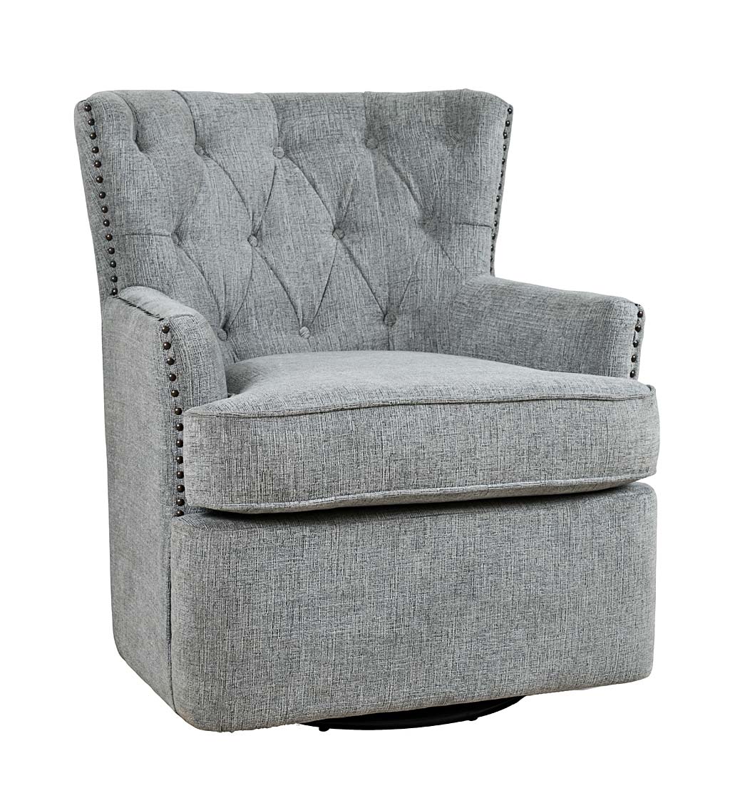 Beverly Tufted Swivel Accent Chair with Nailhead Trim