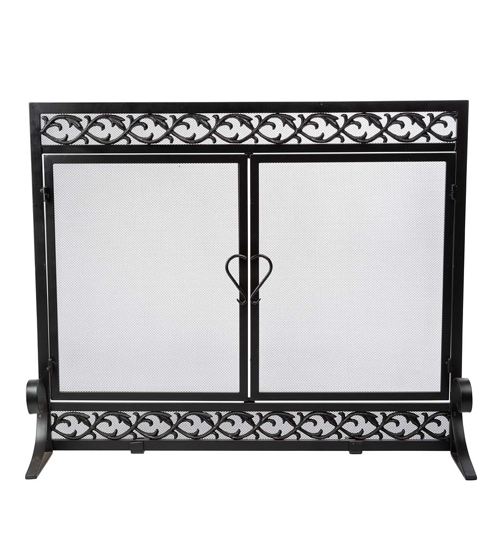 Large Cast Iron Scrollwork Fire Screen With Doors