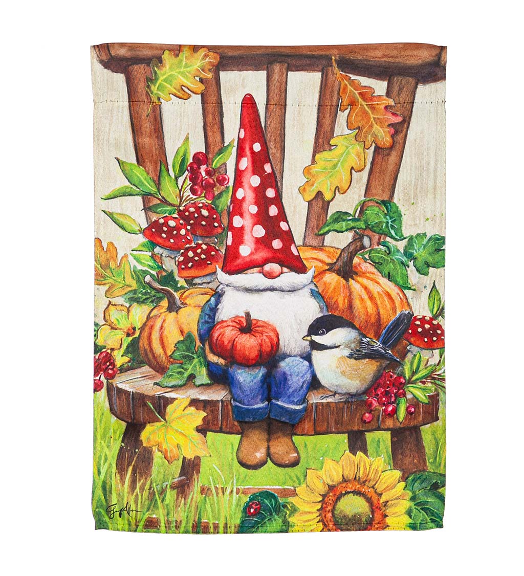 Gnomes and Friends Suede Garden Flag