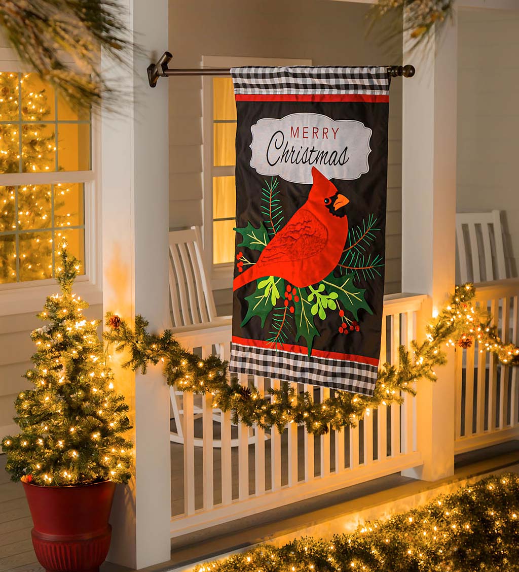Merry Christmas Cardinal Applique House Flag