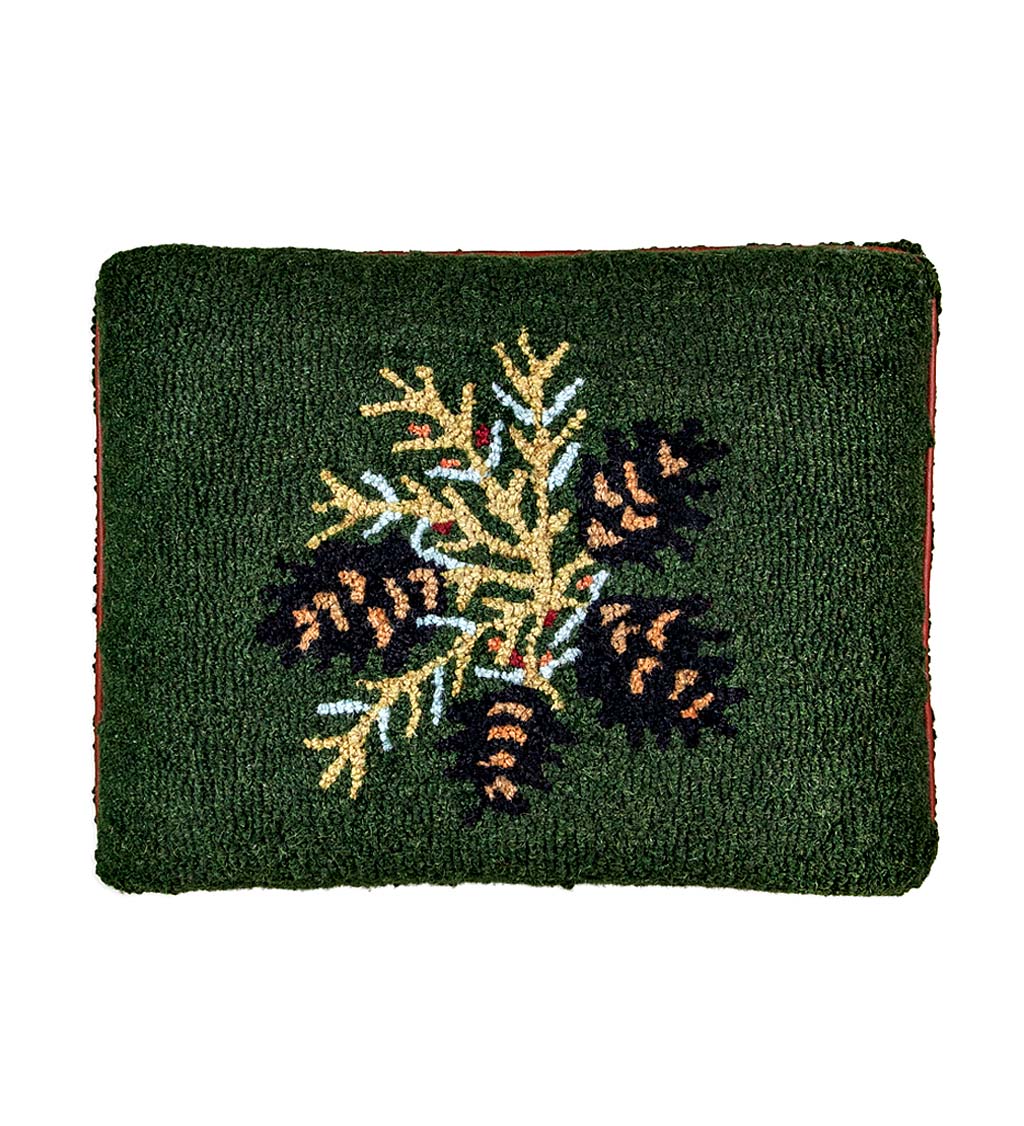 Pine Cone Hand-Hooked Wool Footstool