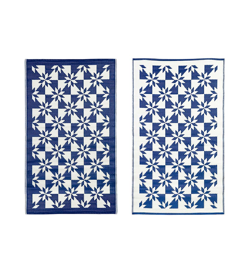 Navy and White Stars Reversible Weather-Resistant Rug