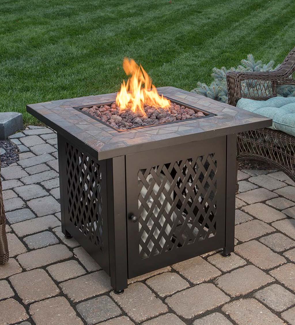 Dolan Outdoor LP Gas Fire Pit with Slate Tile Top, 30"
