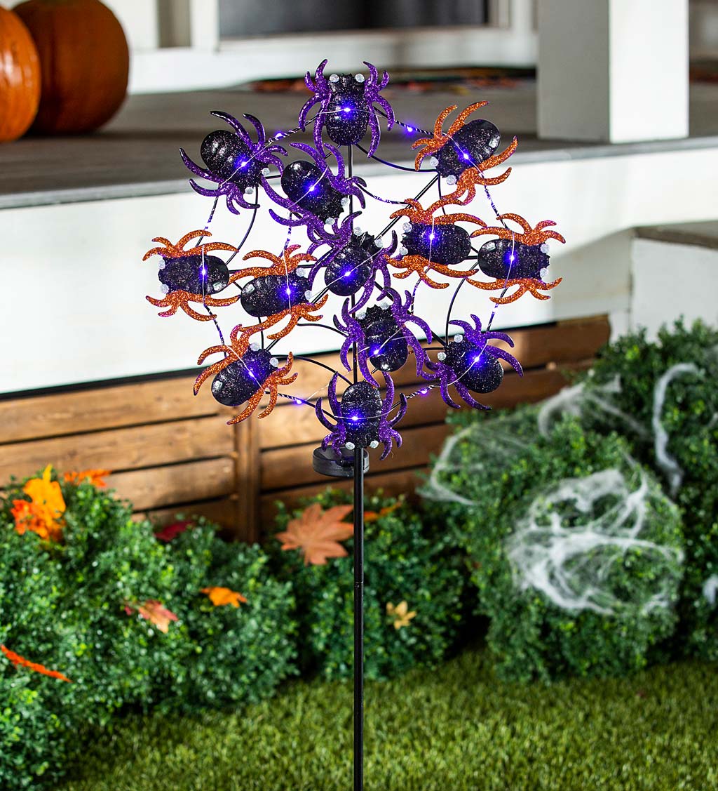 Web of Spiders Garden Stake with Solar Chasing Light Effect