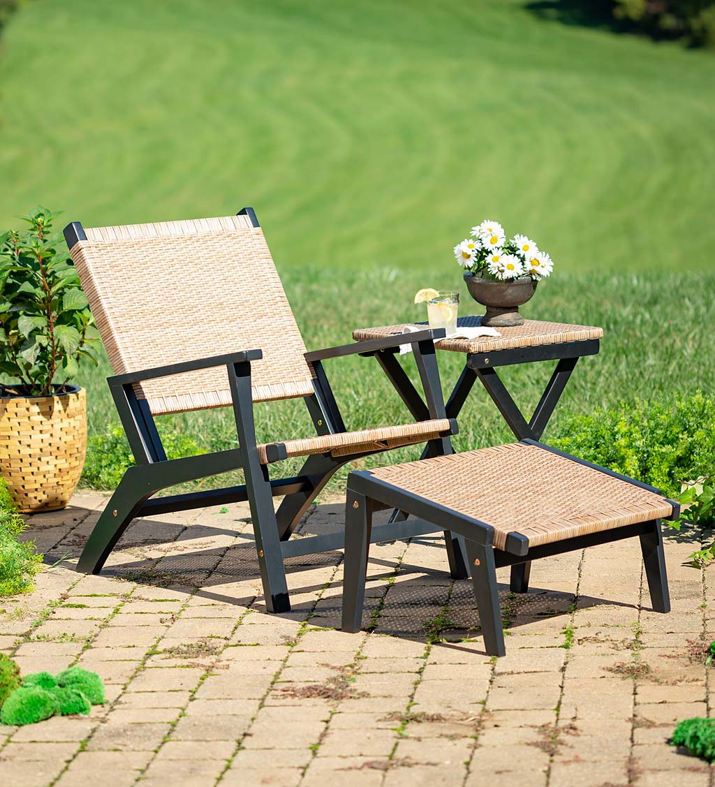 Claytor Eucalyptus Outdoor 2 Chairs and 2 Ottomans with Table, 5-Piece Set - Black