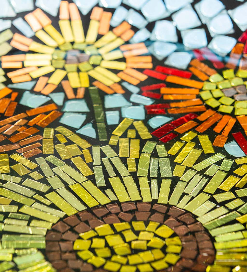 Glass Mosaic Birdbath with Sunflowers