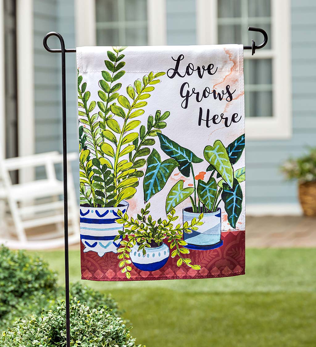 "Love Grows Here" Houseplants Suede Garden Flag