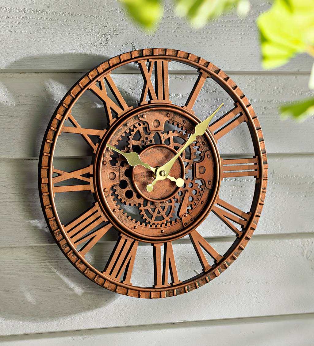 Round Brown Resin Gears Wall Clock