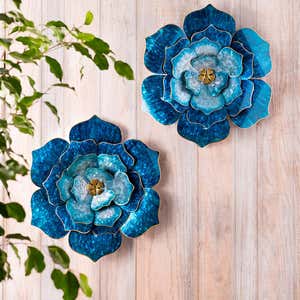 Handmade Blue Metal Flower Wall Art