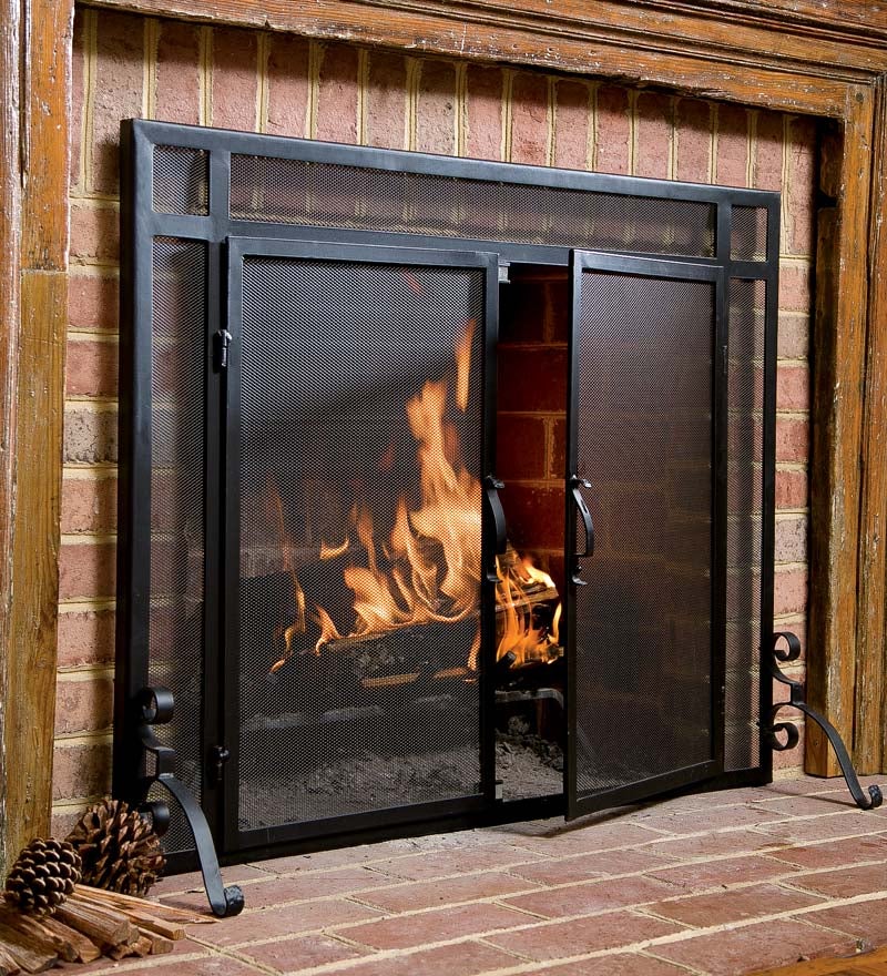 Flat Guard Fire Screens With Doors in Solid Steel, 44"W x 33"H