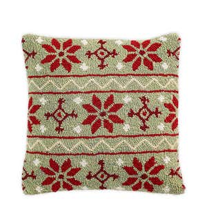Indoor/Outdoor Multicolor Hooked Polypropylene Snowflake Throw Pillow - Sage