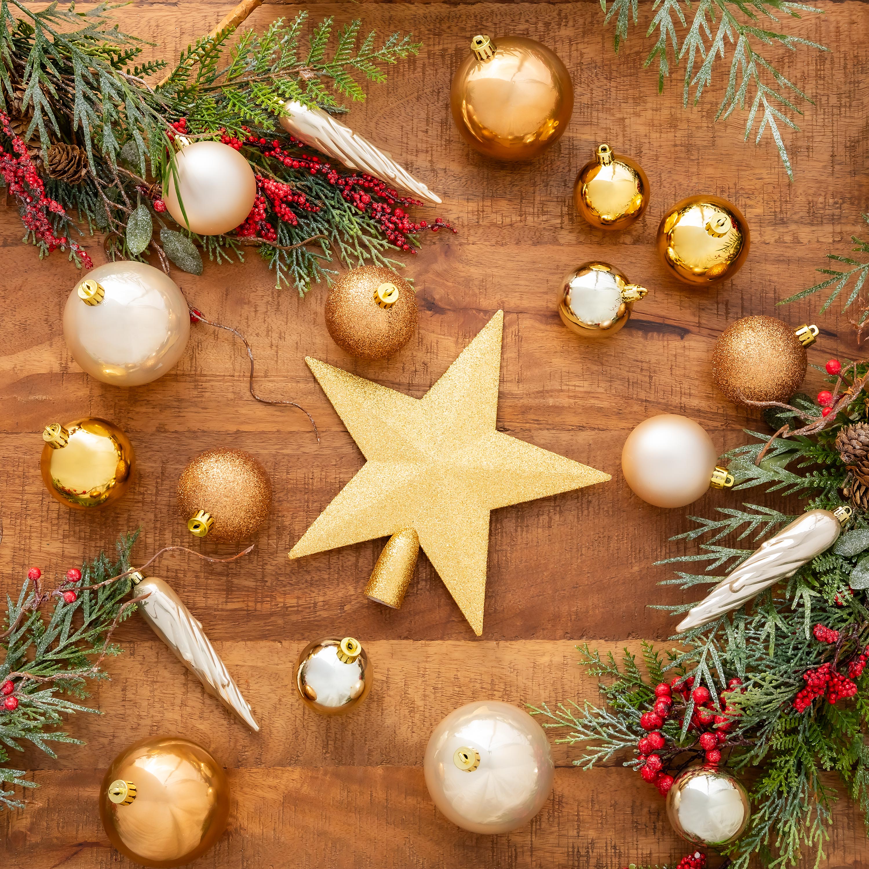 Gold Shatterproof Christmas Tree Ornaments, 33 pc.