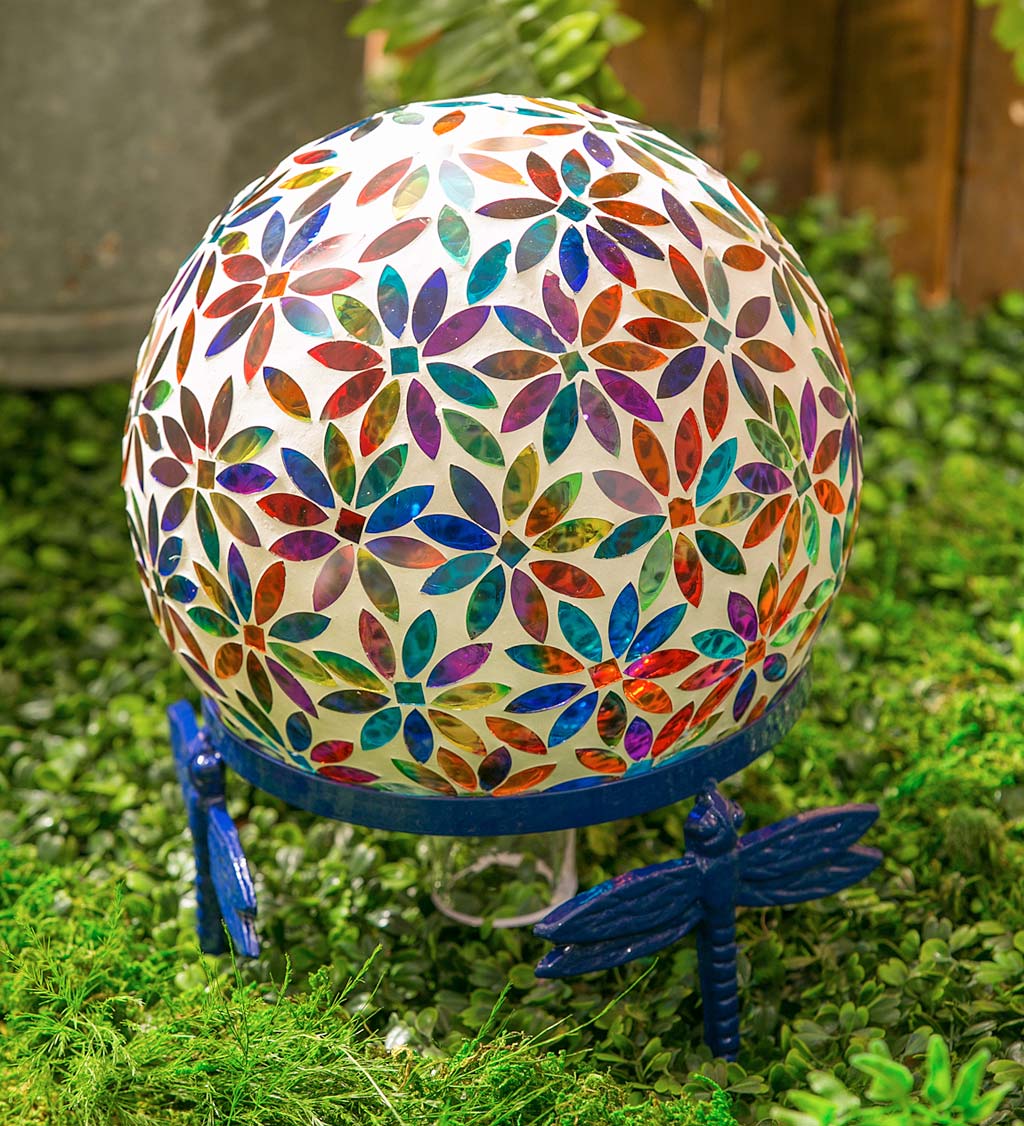 Multicolored Flower Mosaic Glass Gazing Ball