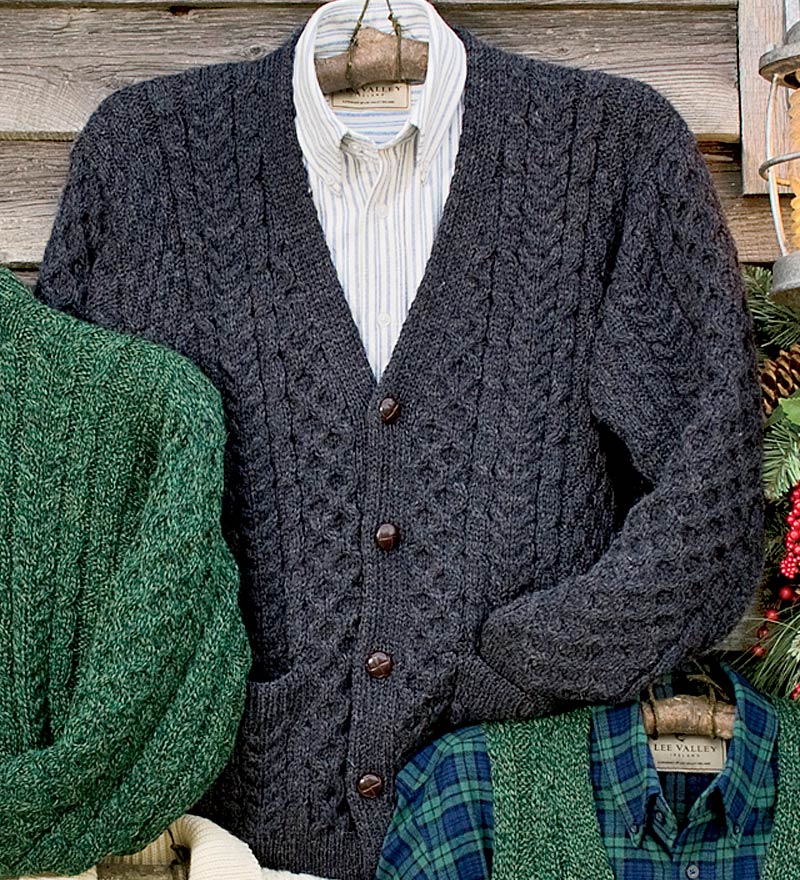 Men's Irish Wool Cardigan - Green - S(34-36) | Plow & Hearth