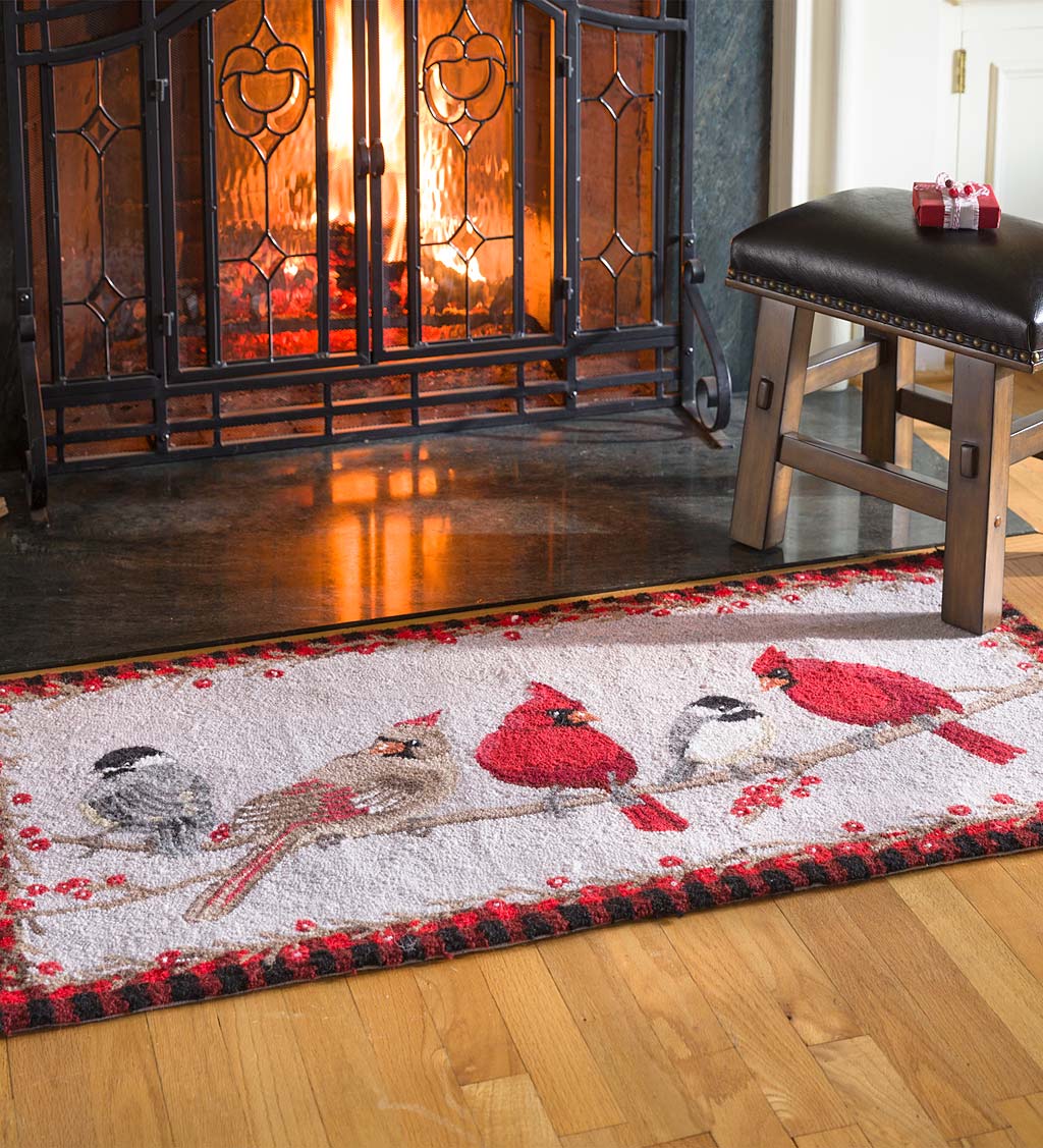 Friends Gathering Winter Birds Hooked Wool Accent Rug