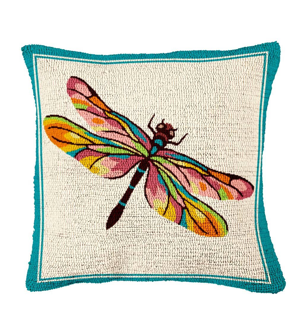 Indoor/Outdoor Hooked Dragonfly Pillow