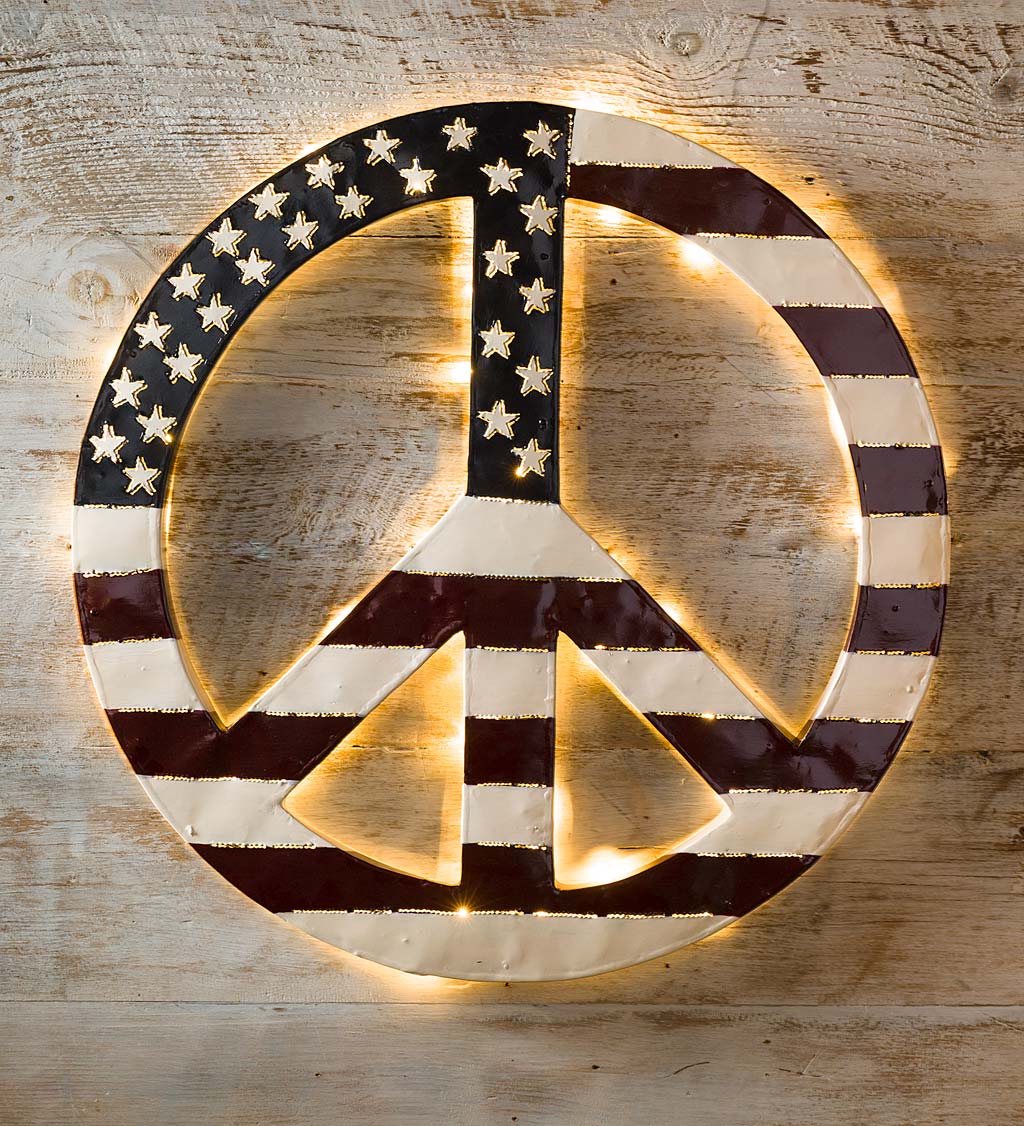 Indoor/Outdoor Lighted Americana Flag Peace Sign Wall Art