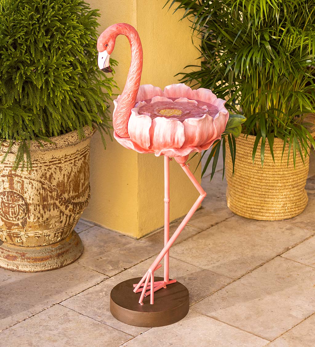 Hand Painted Pink Flamingo Birdbath